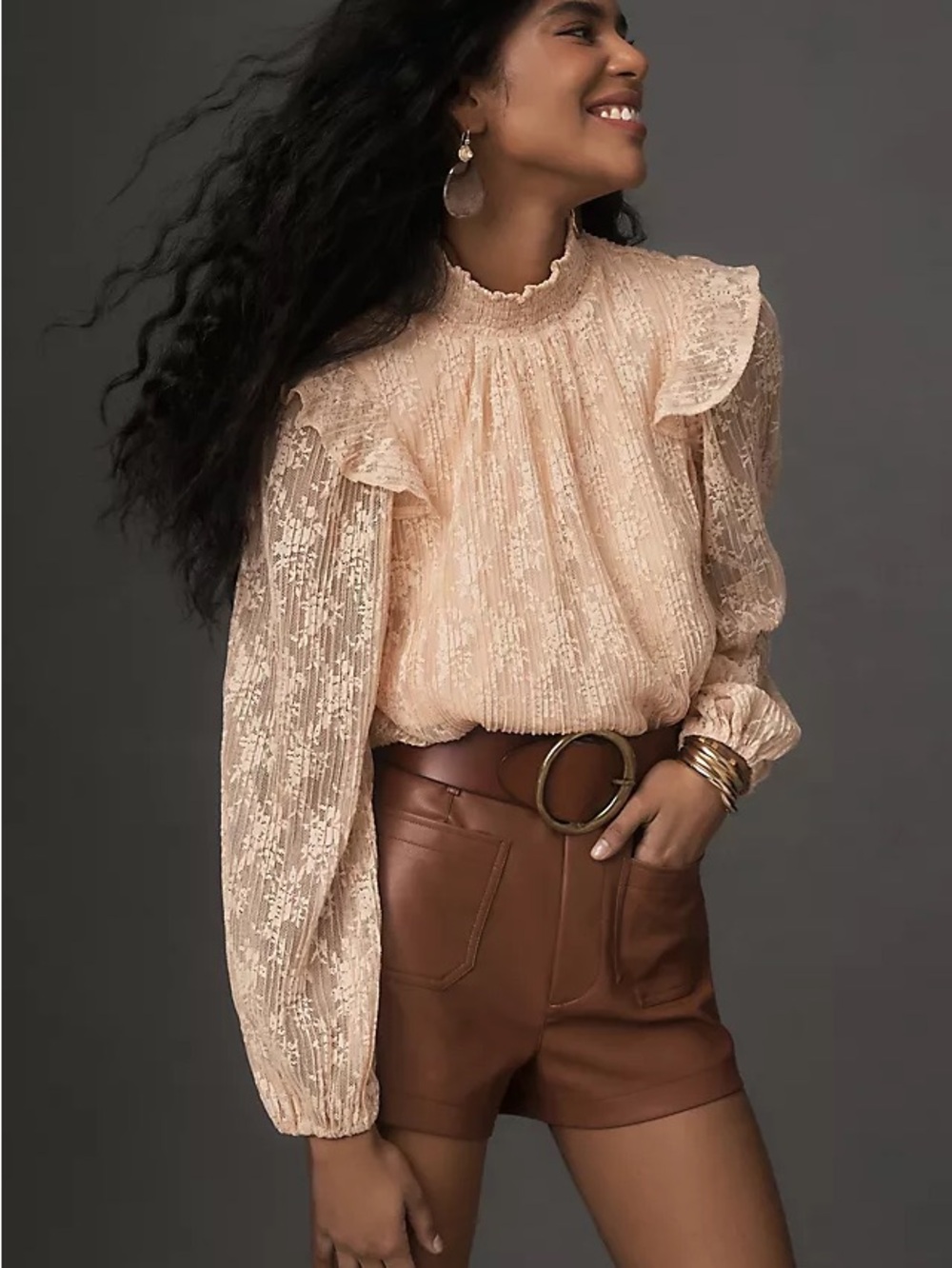 Anthropologie Porridge Sheer Lace Long-Sleeve Top - size XS